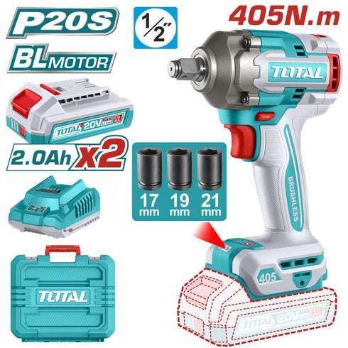 TOTAL - MASINA DE INSURUBAT CU IMPACT CU ACUMULATOR - 20V - 2.0AH - LI-ION (INCLUDE 2 ACUMULATORI,1