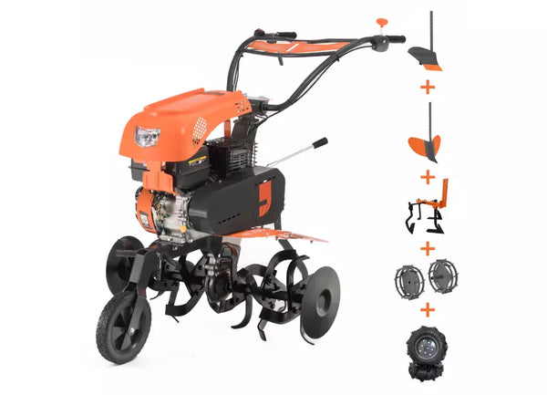 Motocultor O'MAC MC 700 cu roti + plug+ rarita+ prasitoare + roti m. - belgarden.ro